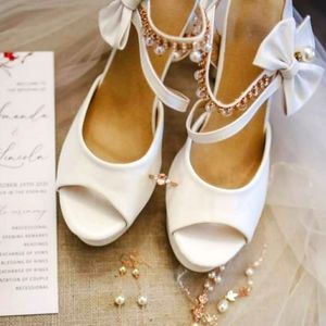White Bow & Rhinestone Peeptoe Heels
